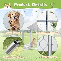 Vista 5 de Grepatio Perrera para perros al aire libre de 7.5 x 7.5 pies con techo, recinto exterior para perros con 2 comederos giratorios, cerca para perros