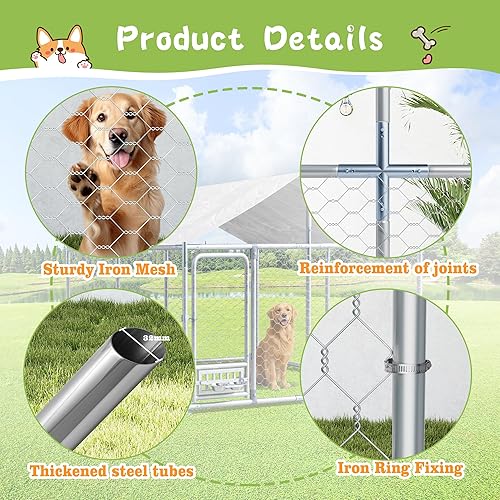 Miniatura 5 de Grepatio Perrera para perros al aire libre de 7.5 x 7.5 pies con techo, recinto exterior para perros con 2 comederos giratorios, cerca para perros