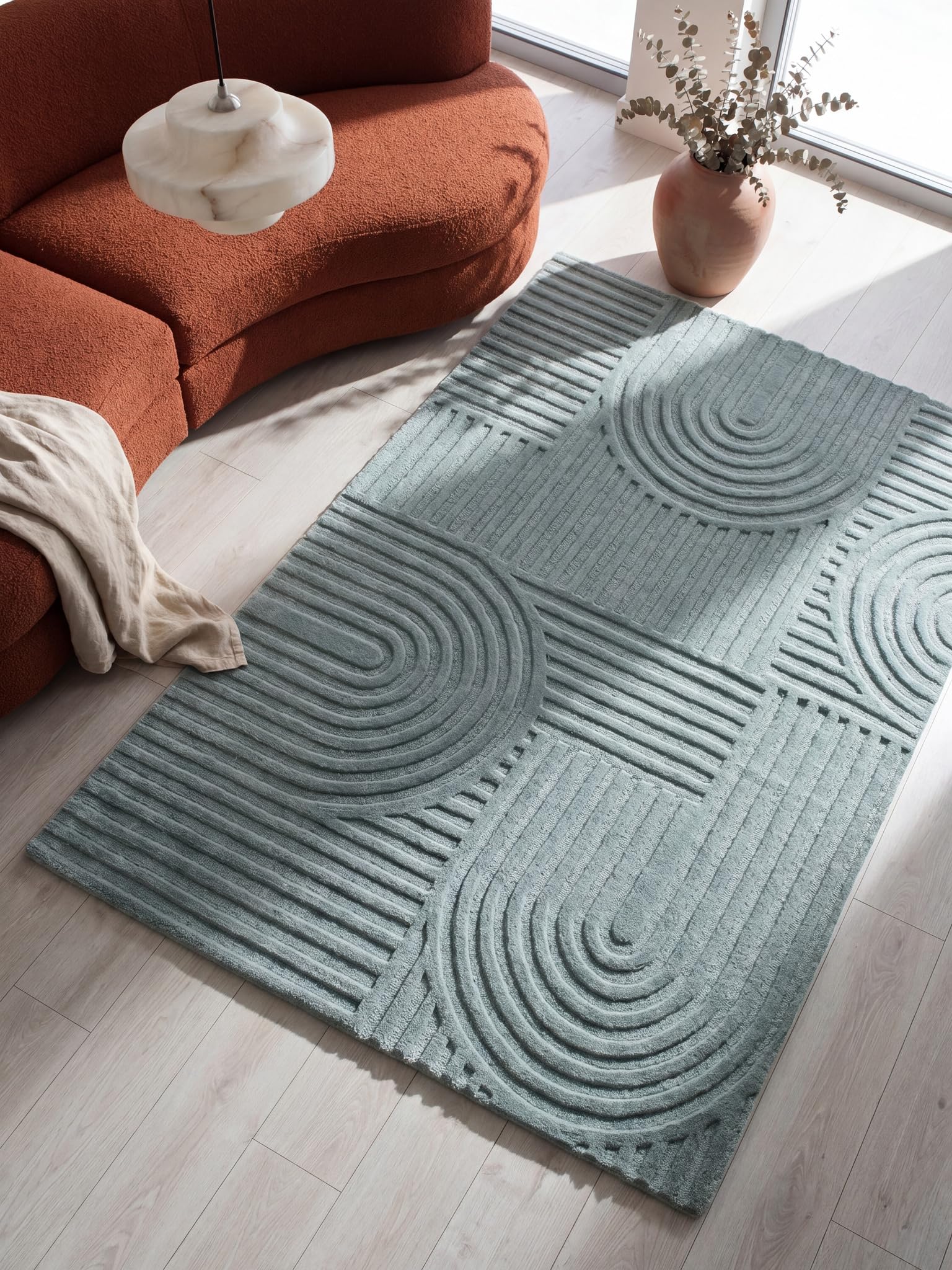Tapis en Laine Motif Géométrique Dense et Robuste Bleu Canard-Bleu 200 x 290 cm Salle à Manger | Leven