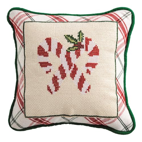 Mud Pie Christmas Candy Cane Needlepoint Pillow image