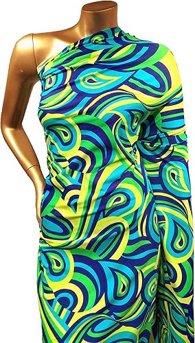 Miniatura 3 de The Yard - Patrón retro psicodélico colorido en tela de elastano de nailon elástico pesado (verde azuladoverde)