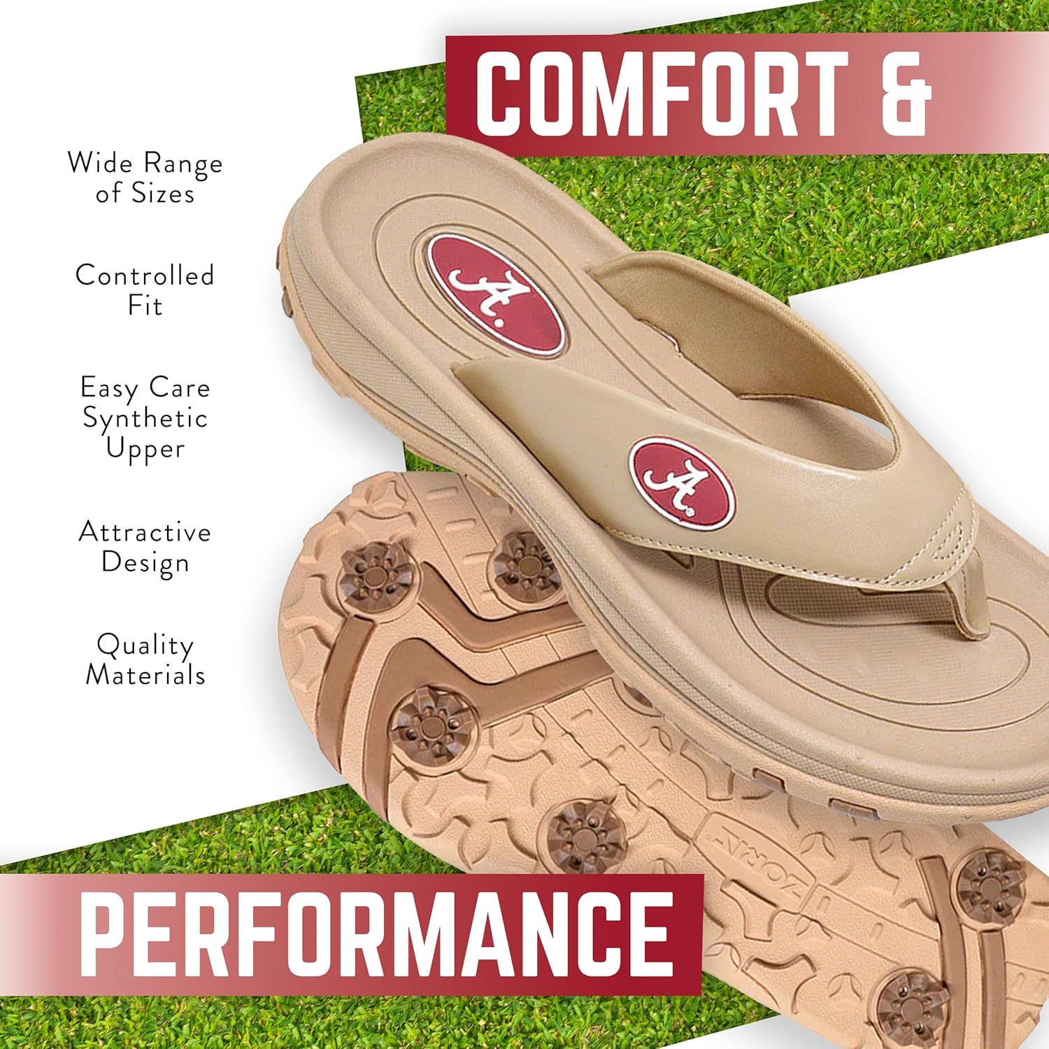 ZORIZ Collegiate Series Golf Sandals for Women and Men, Thong Flip Flops With Removable Spikes, Golf Footwear With Deeper Heel Cup and Higher Sidewalls - Image 5