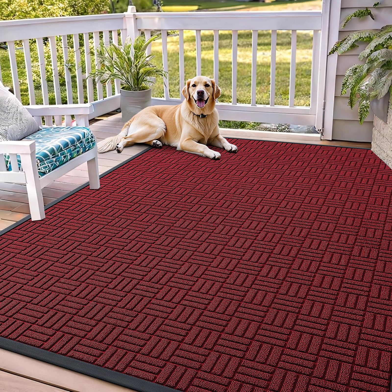OLANLY Front Door Mat Outside Entrance 71x47, Heavy-Duty Rubber Doormat | Black Red, Stain and Fade Resistant, Non-Slip Backing, Low-Profile Indoor Outdoor Floor Mat for Entryway, Easy to Clean
