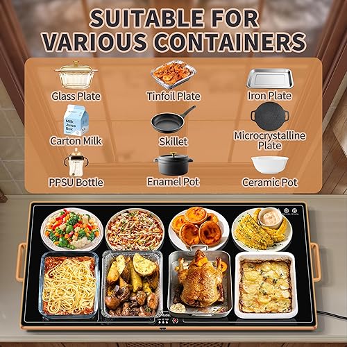 Miniatura 5 de Tapete de calentamiento para alimentos (XXL32 x 18), bandejas de calentamiento para bufés, fiestas y uso diario, calentador de alimentos con control