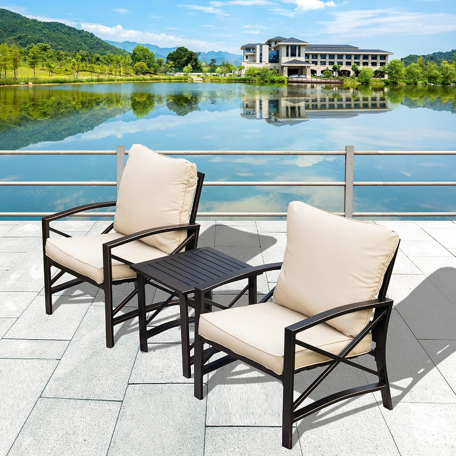 LOKATSE Home Patio Outdoor Rocking Chair Bistro Sets with Coffee Table, Patio Chair