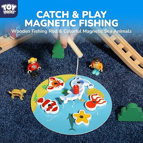 Miniatura 8 de TOY Life Juego de tren de madera para niños pequeños de 2 a 4 años, 119 juguetes de tren urbano con pista de tren de madera, juego de tren eléctrico