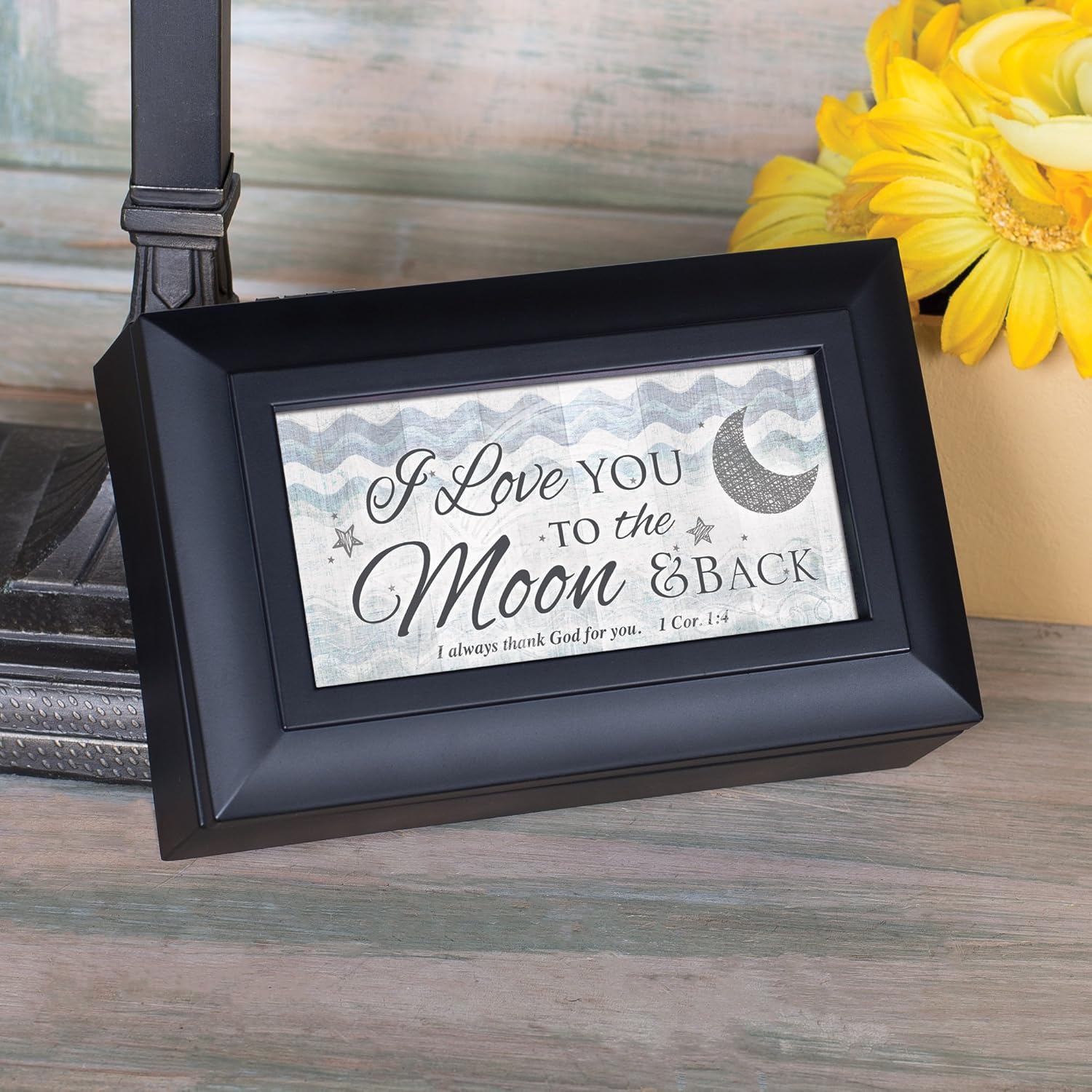 Cottage Garden Love You to The Moon and Back Matte Black Jewelry Music Box Plays Amazing Grace
