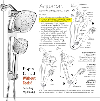 AQUABAR High Pressure Square 3-way Luxury Spa Combo System with Adjustable 18 Extension Arm for Easy Reach & Mobility - Use 7.5 Rain & Handheld Shower Head Separately or Together/All-Chrome Finish