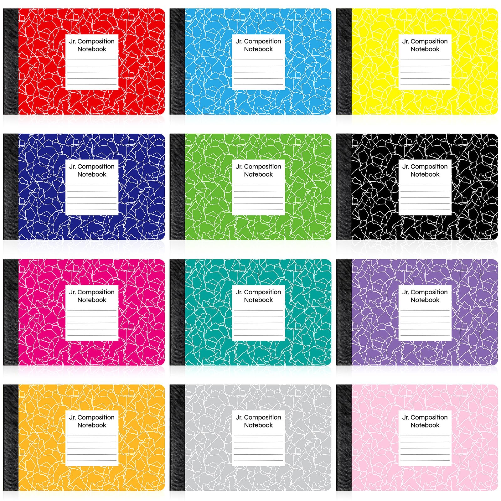 Resurhang 12 Pcs Jr. Composition Notebooks Marble Cover Half Size 4-7/8 x 7-1/2 Inches Composition Notebook 80 Sheets Mini Marble Notebooks Wide Ruled Assorted Primary Covers Notebook (Colorful)