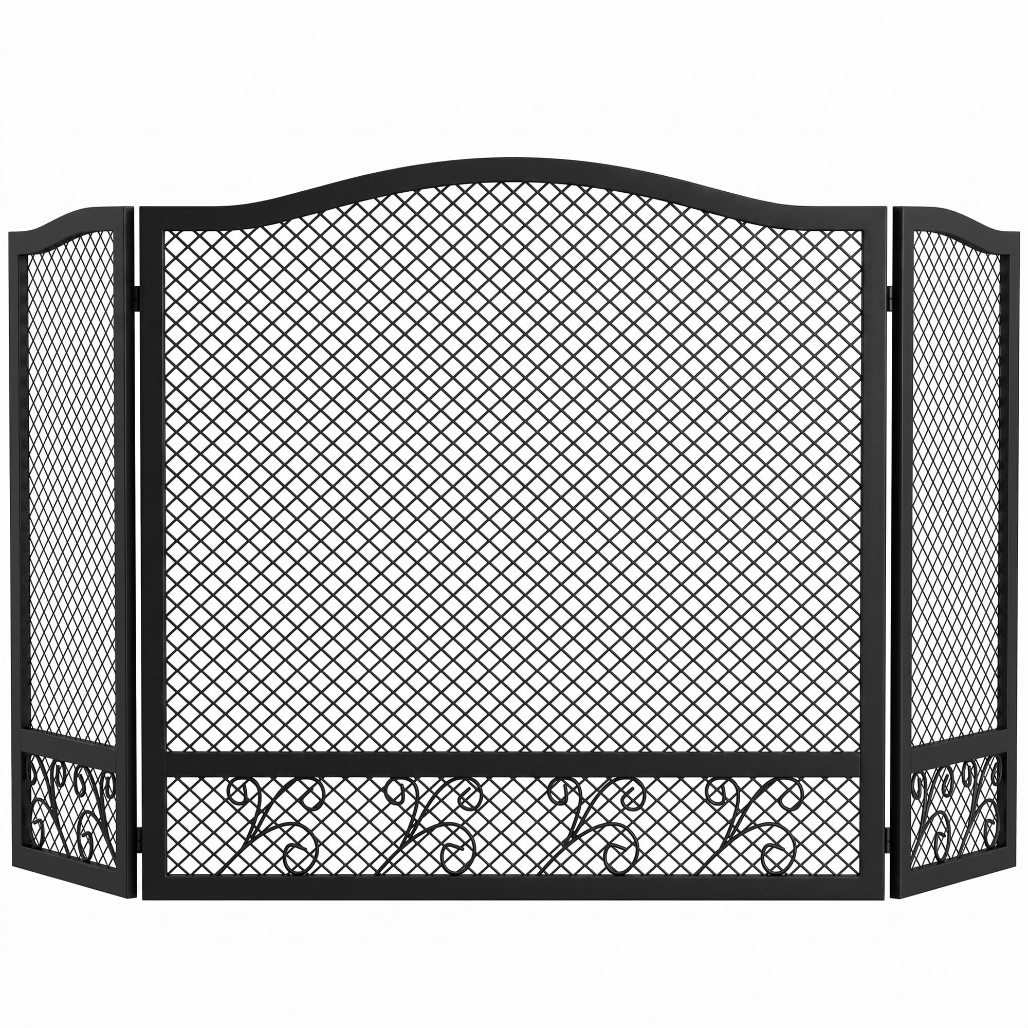 HOMCOM Pare Feu Cheminée Pliable 3 Panneaux 107 x 60 cm Métal Noir