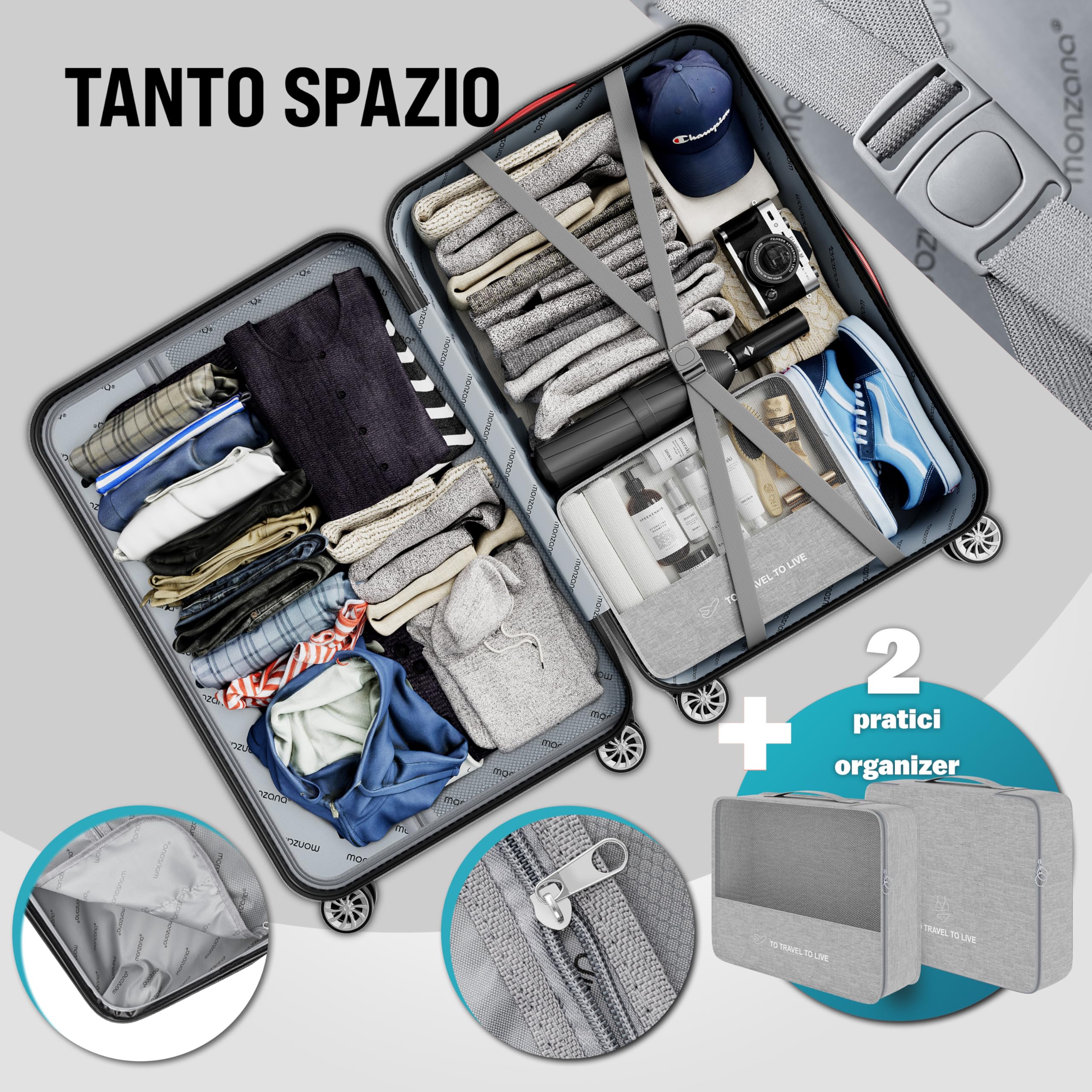 Monzana Set Valigie Rigide 4pz con Beauty Case incl. Lucchetto Organizer Bilancia Trolley Bagaglio Rosa