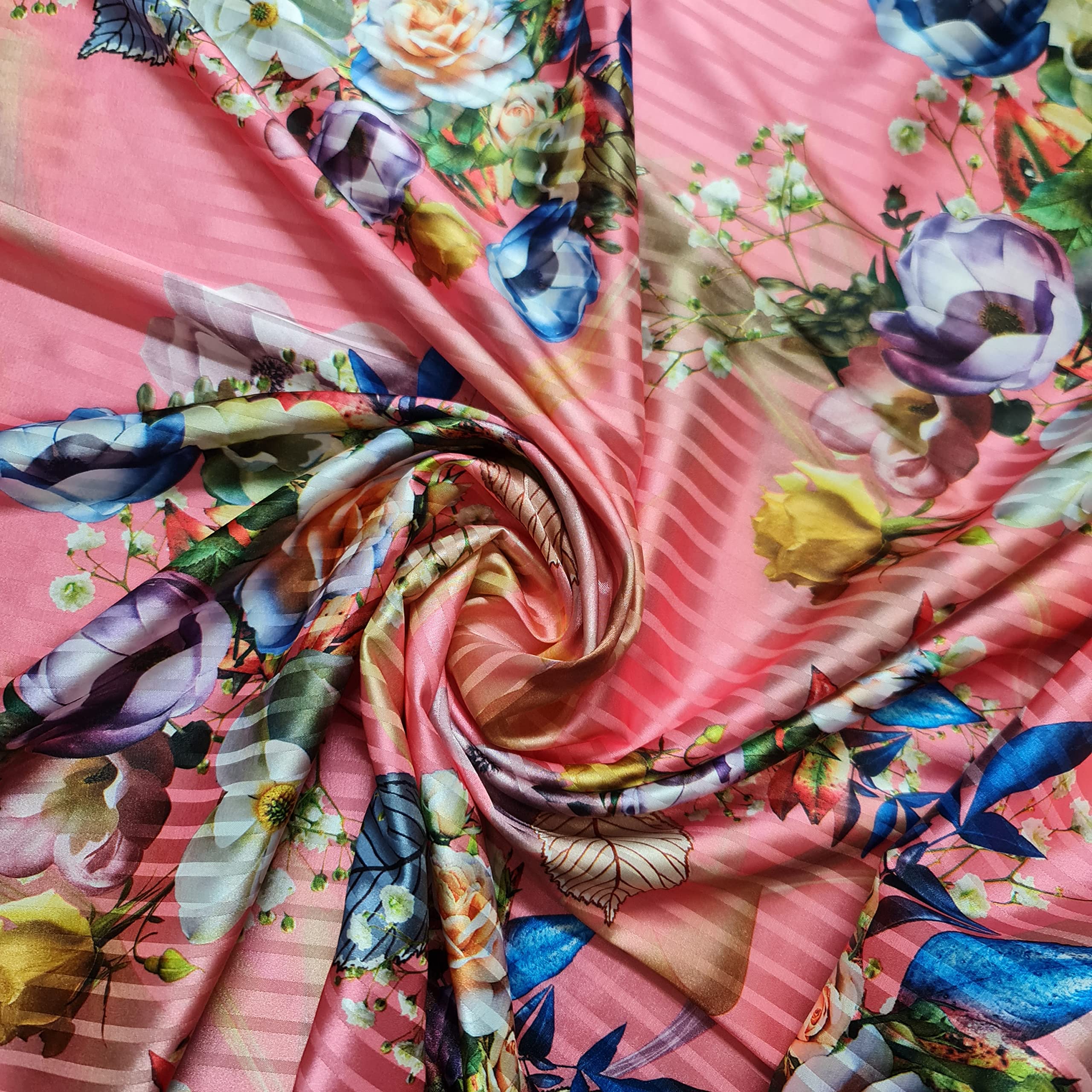58"/150cm Wide Plain Poly Silk Satin Fabric (Available in 20+ Colours & Various Lengths) (Coral Floral, 1 Meter (PRE Cut)) โ image 1