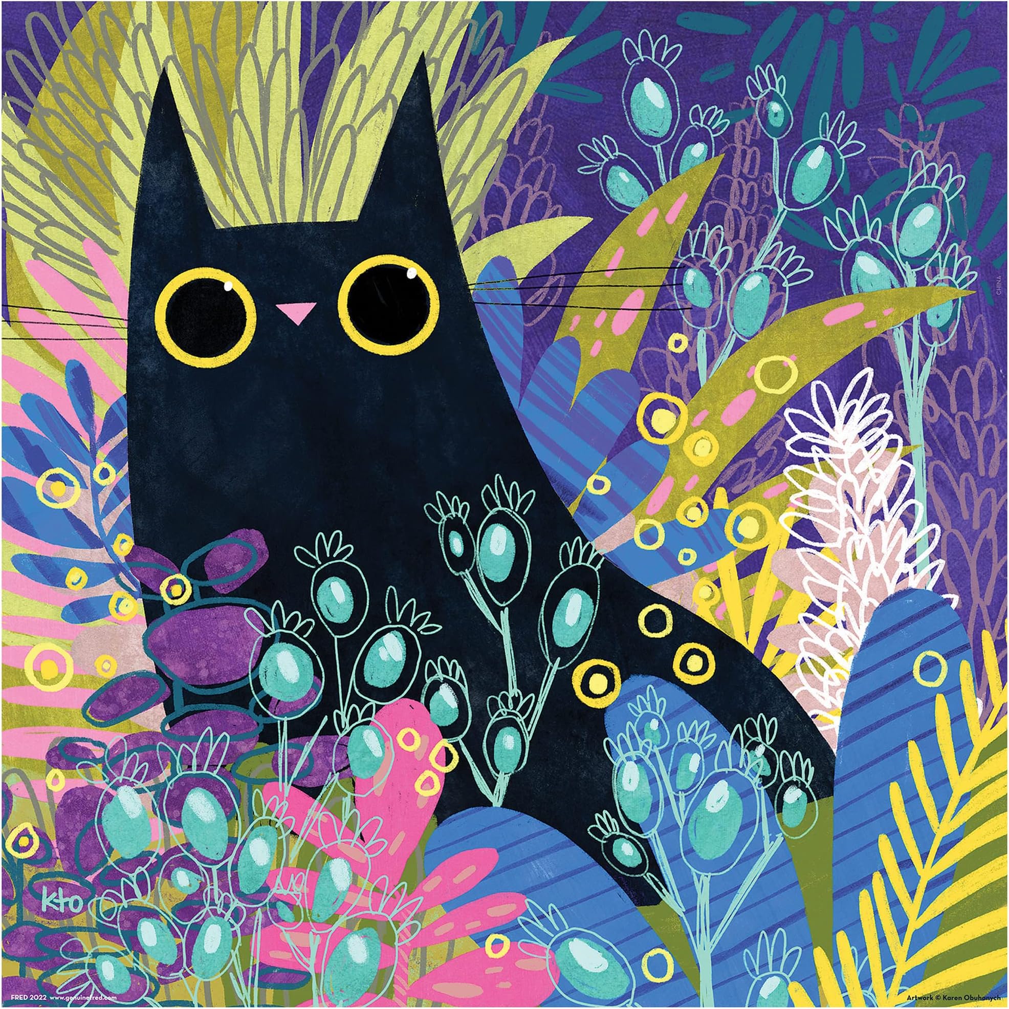 Genuine FredBlack Cat No. 2 by Karen Obuhanych, 250-piece Puzzle, 18 x 18 Inches