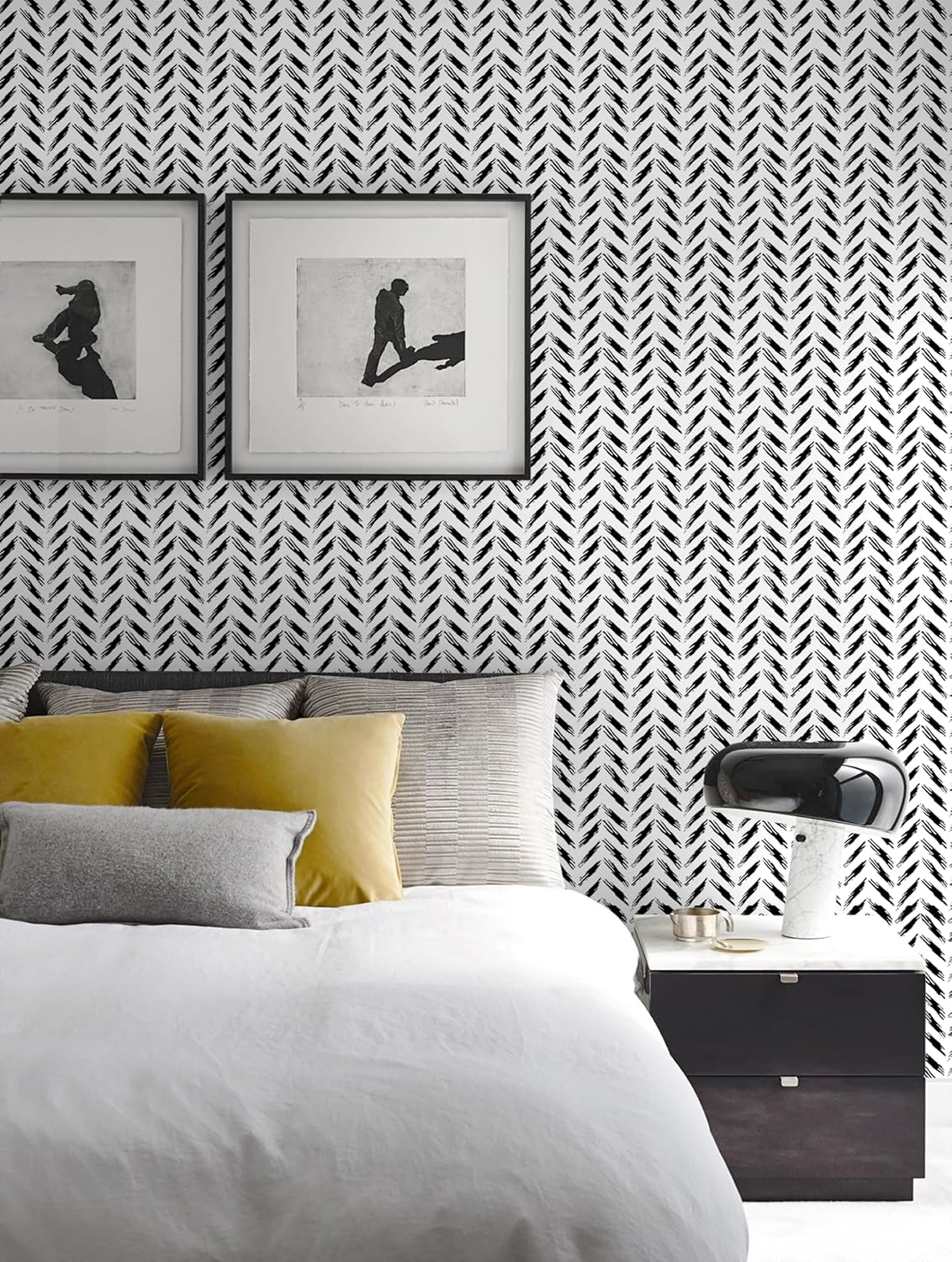 Black and White Peel and Stick Wallpaper Modern Self-Adhesive Contact Paper Thicken Waterproof Easy to Clean Decorative Removable Wall Paper Herringbone for Bedroom Bathroom 17.3in x 78.7in