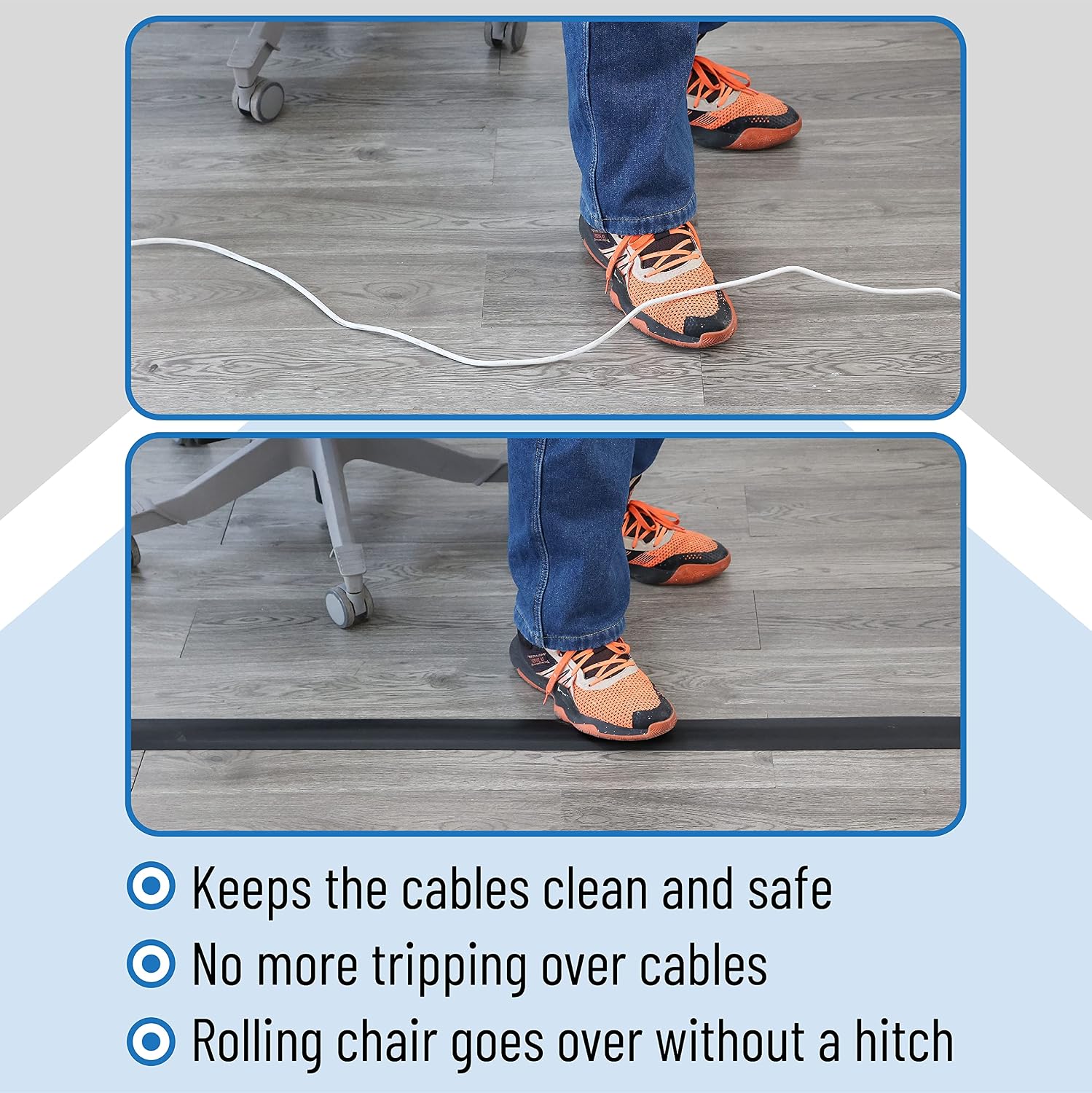 Bates- Floor Cord Cover, 6ft, Cable Cavity 0.6" (W) x 0.31" (H), Heavy Duty Wire Protector, PVC Extension Cords Hider, Protect Cords, Prevent Cable Trips, Cord Hider for Office, Home, Outdoor