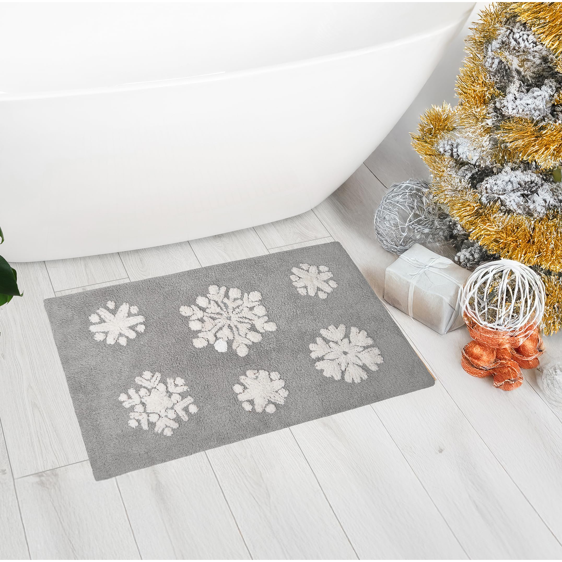 Amazon.com: Gilbins 100% Cotton Christmas Grey Snowflake Bath Mat