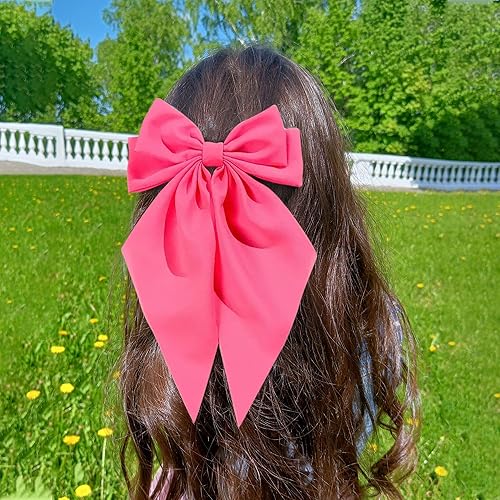 Miniatura 7 de Lazo para el cabello de neón, 4 lazos grandes de neón con colas largas para niñas, lazo para el cabello verde lima fluorescente, accesorios para el