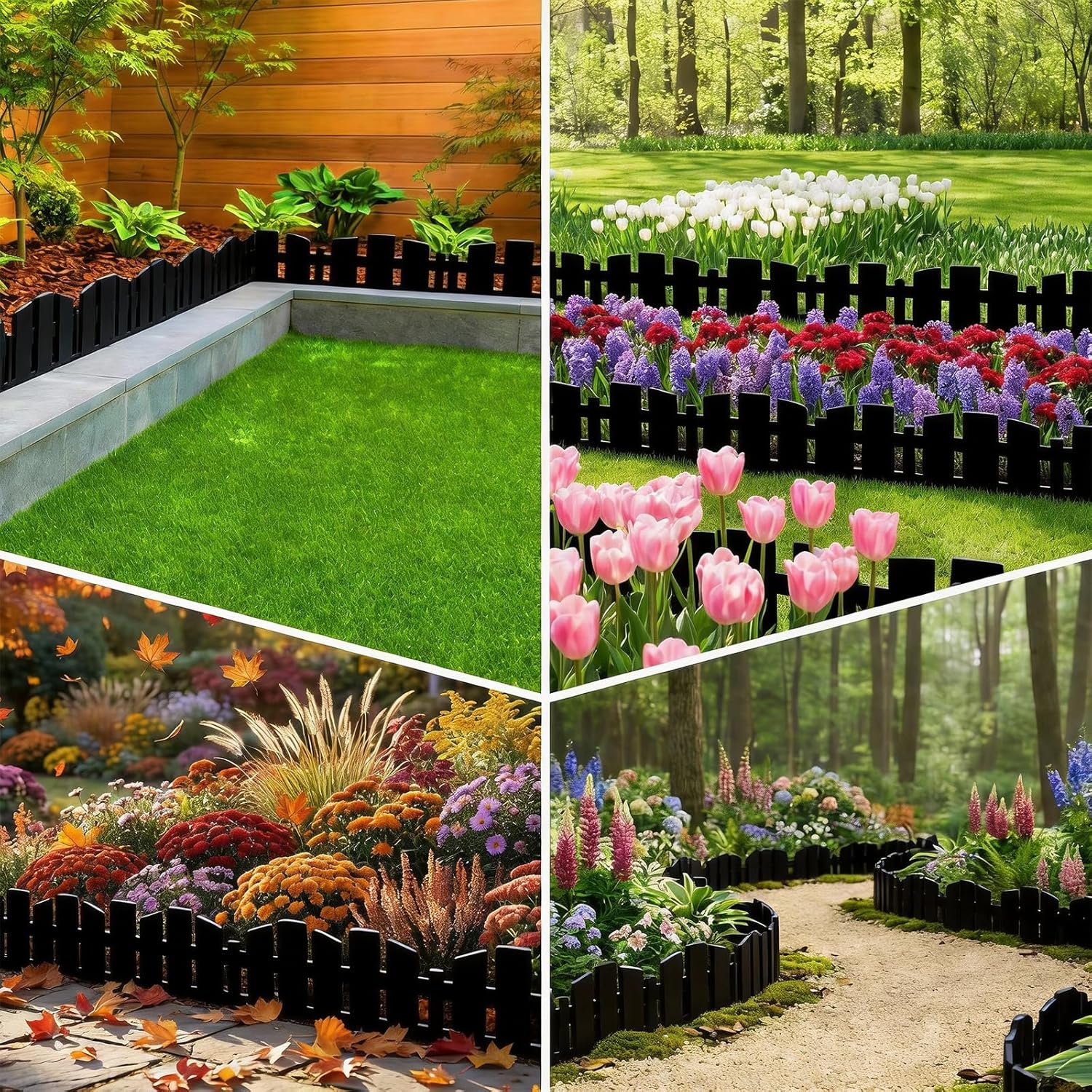 Garden Edger Border 33FT, Garden Fence Border 4.6IN Tall Flexible Garden Edging Border with 60 Stakes, No-Dig Plastic Landscape Edging for Yard Flowerbeds Tree Grass (Black, 33FT)