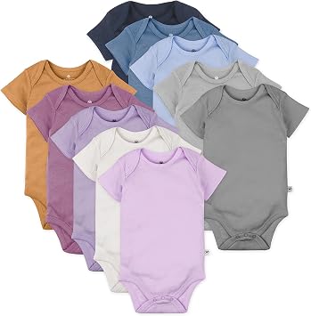 HonestBaby 10-pack Short Sleeve Bodysuits One-piece for Infant Baby Boys, Girls, Prep School Rebel Girl, 12 Months