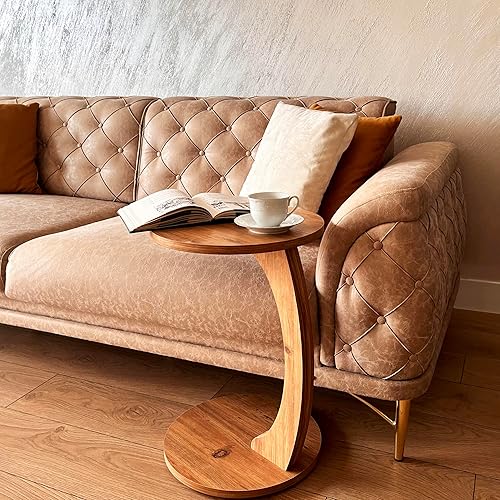 Miniatura 3 de Mesa auxiliar redonda en forma de C con ruedas giratorias: una mesa auxiliar móvil que ahorra espacio perfecta para sofás, salas de estar, áreas de