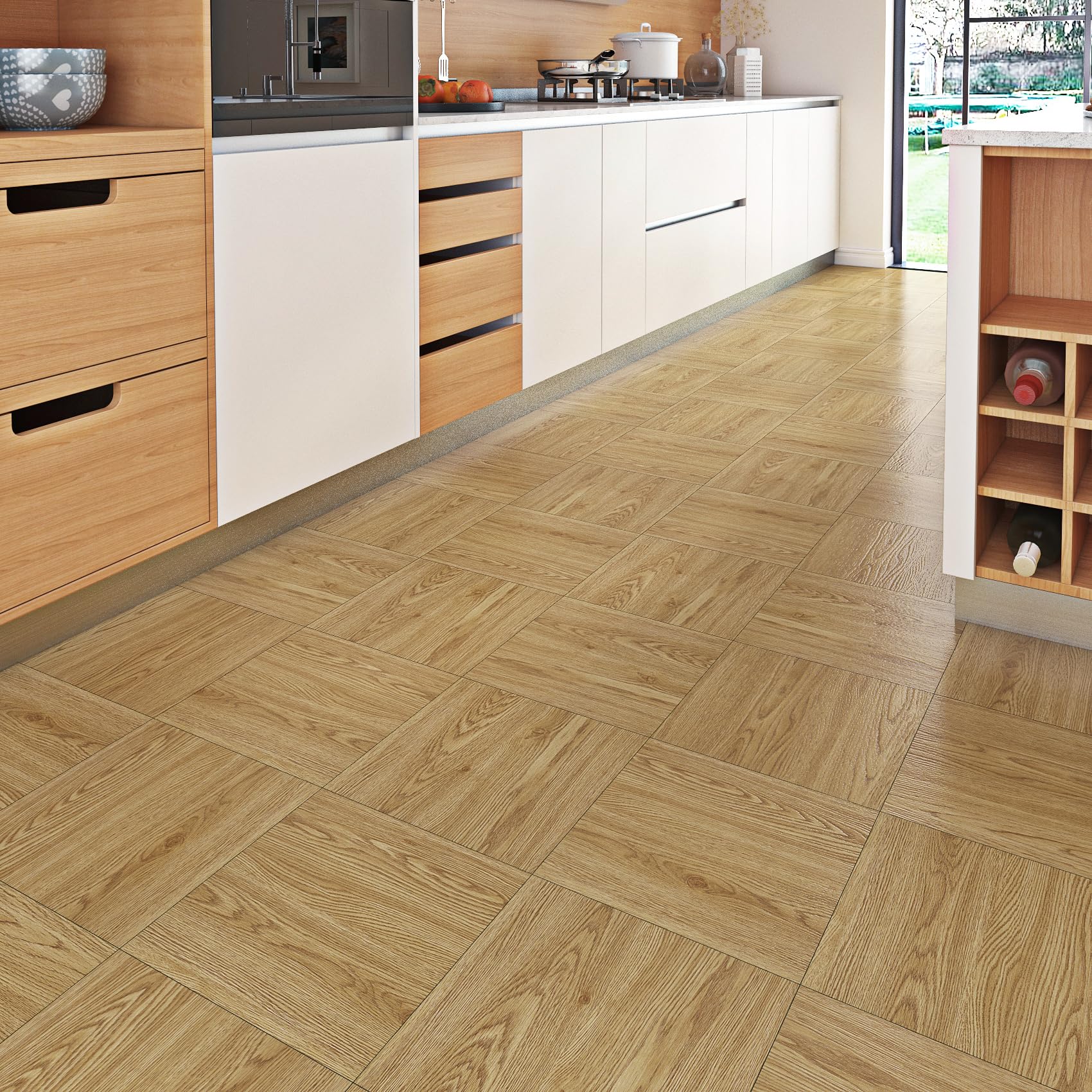 Livelynine Piastrelle Adesive Pavimento Legno Rovere Pavimento Adesivo Bagno Cucina Piastrelle Adesive Pavimento Parquet 30x30CM 32-Piastrelle Linoleum Adesivo per Pavimento Camera da Letto Soggiorno