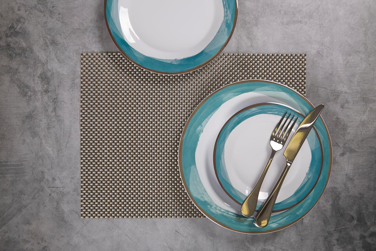 SNAP DRAPE Cityscape Woven Placemats with Heat Treated Edges for Parties, Weddings, and Events, Vinyl, 12 x 16 Inches, Bronze, Set of 12