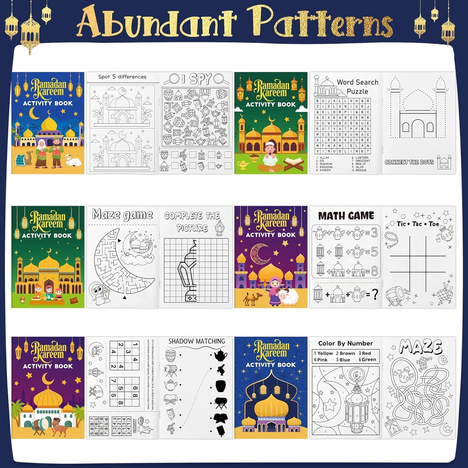 JAPBOR Ramadan Activity Coloring Books - Mini Happy Eid Mubarak Activities Color Book Bulk for Kids Party Favors, Ramadan Kareem Al Fitr Small Colour Pages for Class School Drawing Painting Games - Image 4