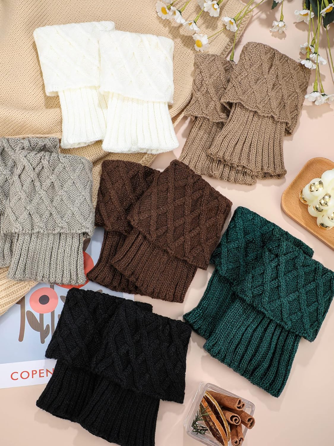SATINIOR 6 Pairs Women Winter Boot Cuffs Socks Cable Knitted Cuffs Socks Short Knitted Leg Warmers Button Boot Toppers - Image 7
