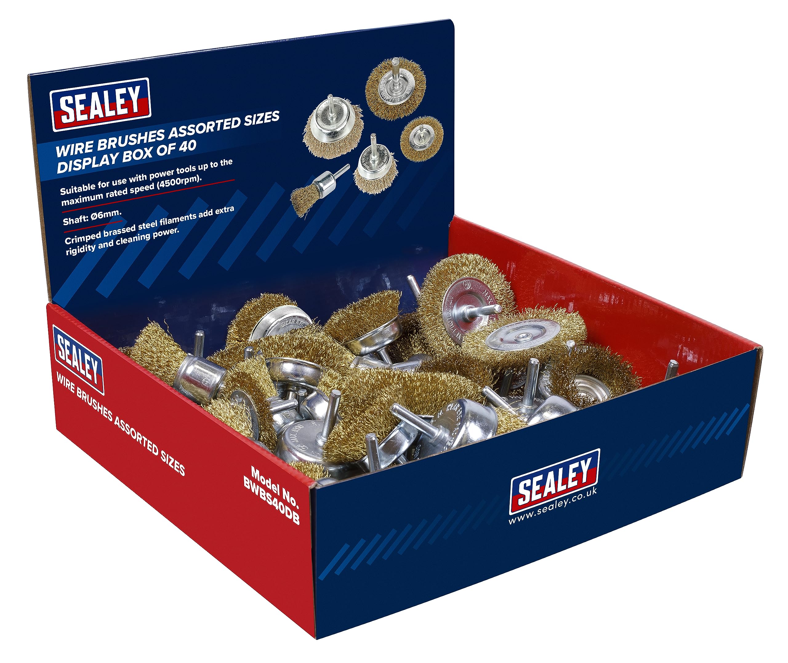 Sealey Bwbs40db Wire Brushes Assorted Sizes Display Box Of 40
