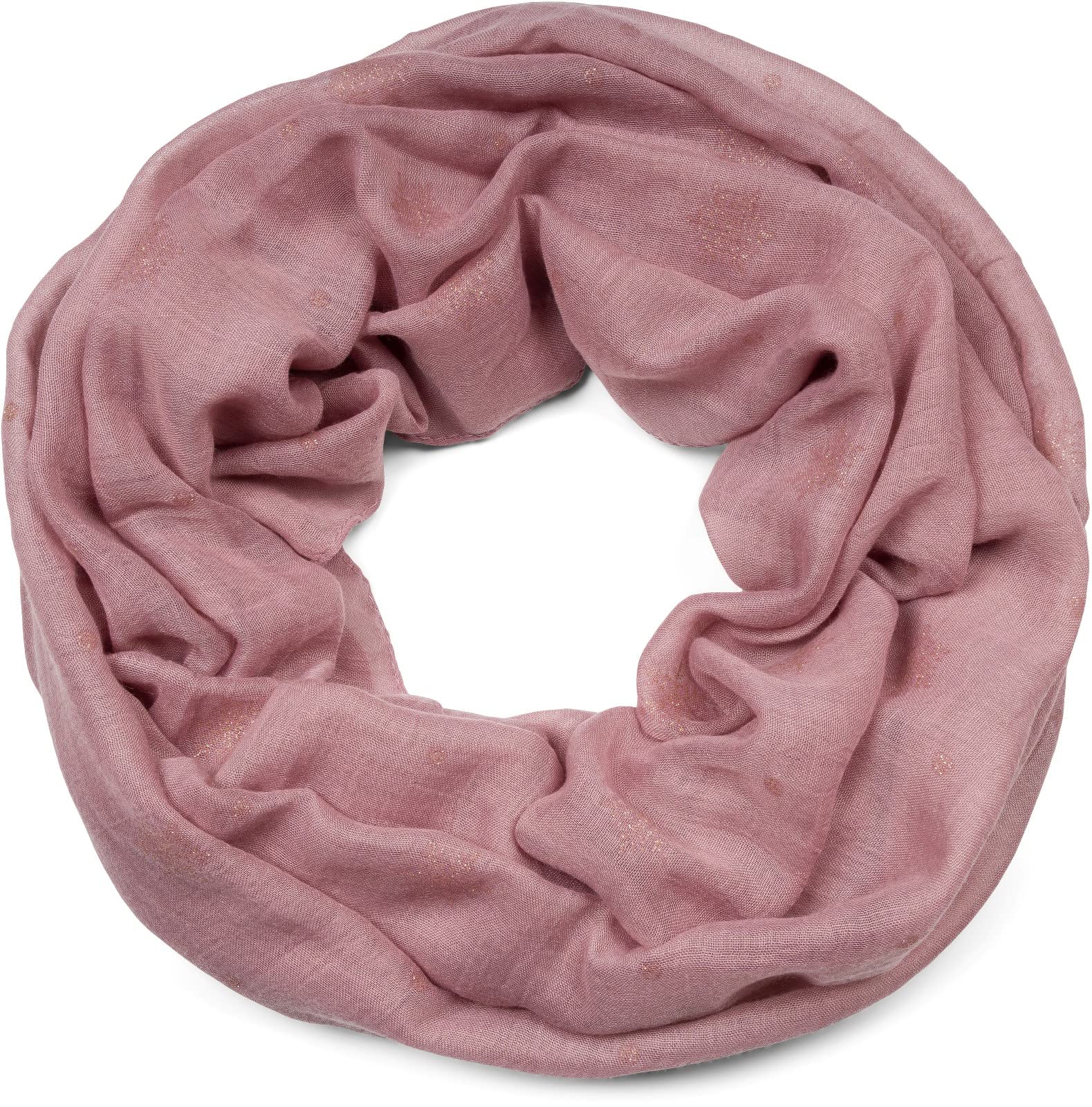 styleBREAKER Ladies Loop Scarf with Glitter Snowflake Print, Soft Tubular Scarf Unicoloured, Shawl 01017064, Colour:Old Rose