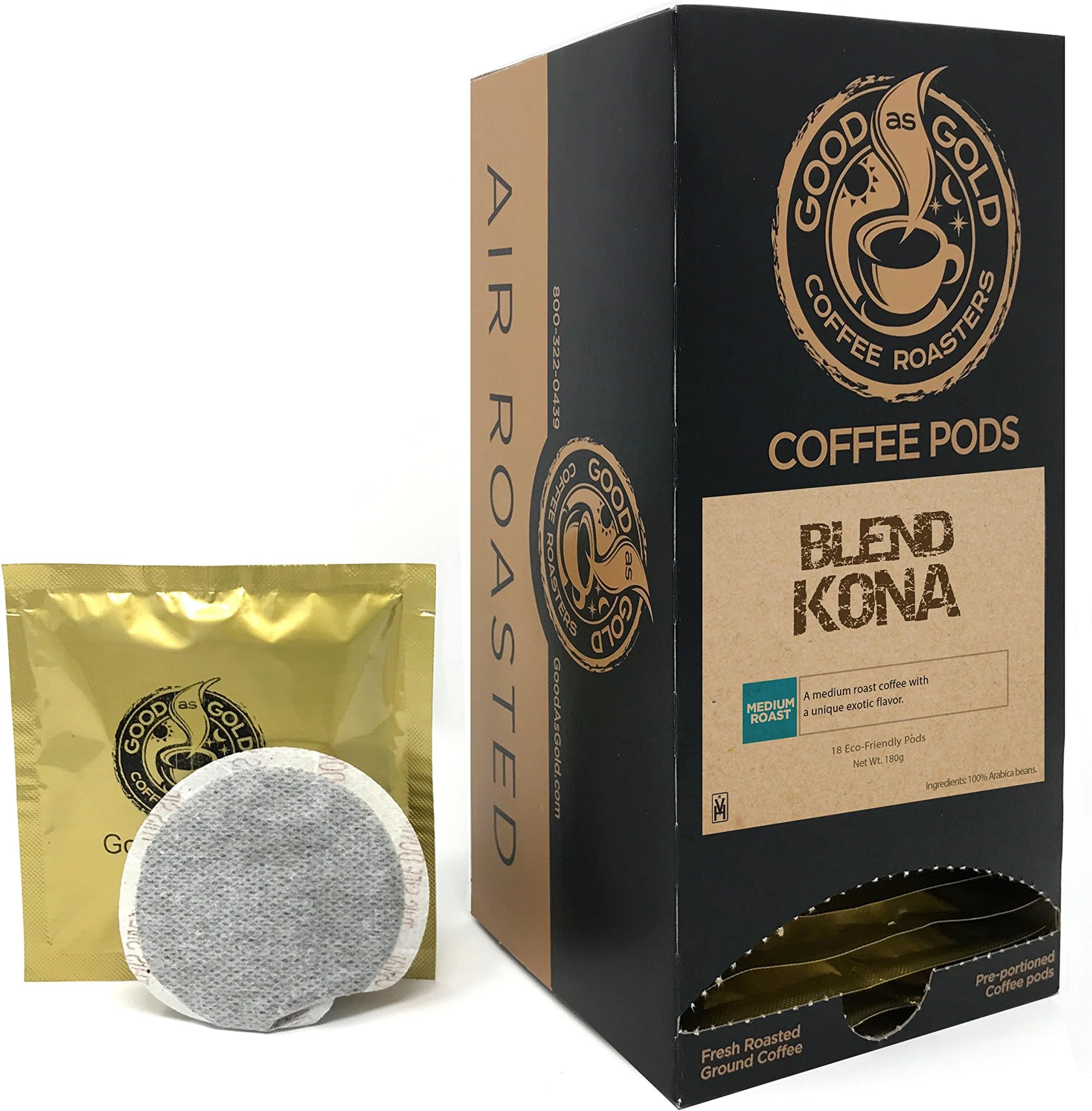 KONA BLEND COFFEE PODS - Good As Gold Coffee - (1 Box / 18 Coffee Pods)