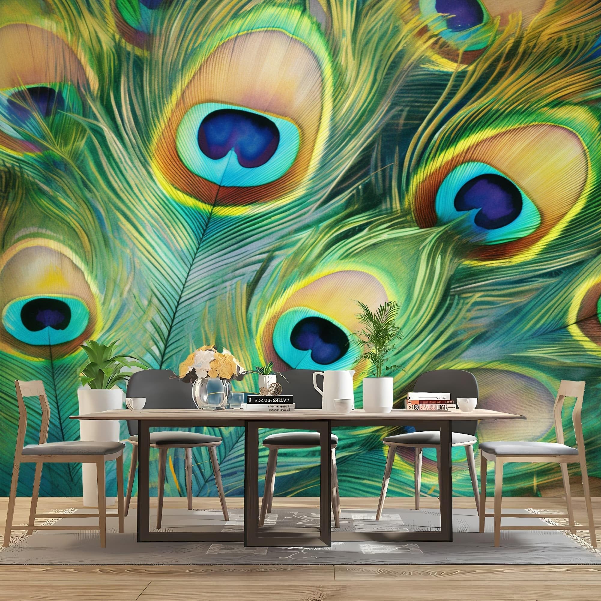 Paw Pióro Paw Malowidła Ścienne Tło Ścienne Nowoczesna Sypialnia Tapeta Panoramiczna 3D Sofa Telewizja Zielona Fototapeta Plakat Dekoracja Salon Tanie 300 x 210 cm