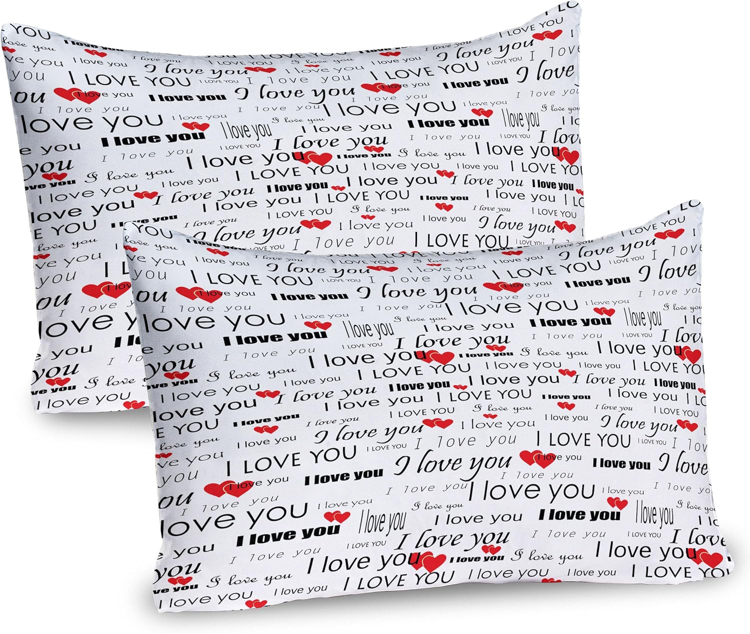 Ambesonne Romantic Pillow Sham Set of 2, I Love You Words Hearts Romance Couple Valentine Plain Backdrop, Quality Microfiber Bedding Item for All Seasons, 26" X 20", Vermilion White
