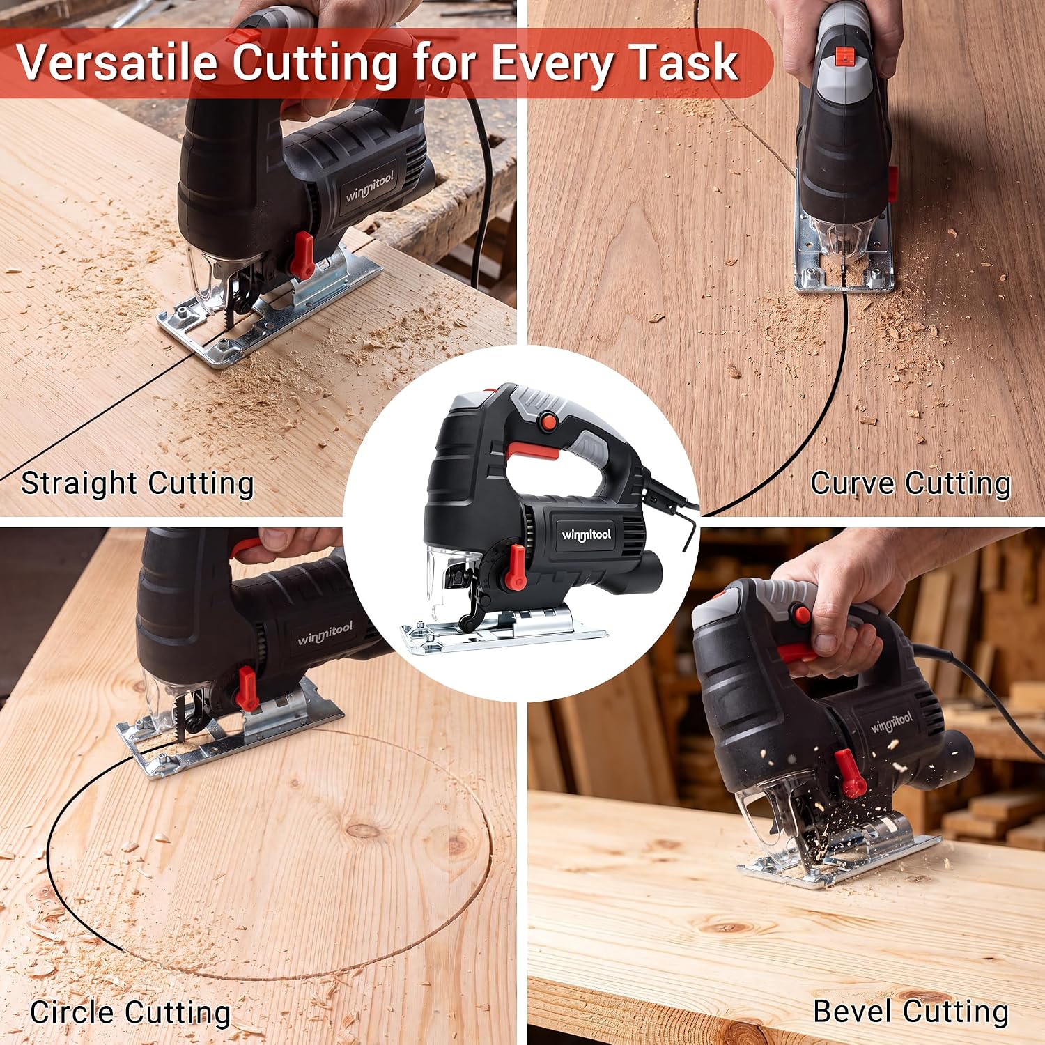 5.5-Amp Corded Jig Saw, Electric Jigsaw Tool for Wood Cutting, 6-Speed Wood Cutting Tool with 4 Orbital Settings & ±45° Bevel Cutting, Tool-free Blade Change, Corded Jigsaw Kit with Case image 3
