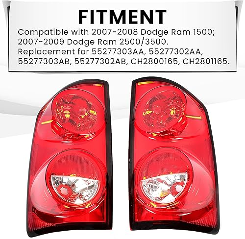 Miniatura 2 de HECASA Luz trasera compatible con Dodge Ram 150025003500 2007-2009 Pickup Conjunto de lámpara trasera de repuesto izquierdo para 55277303AB CH2800165