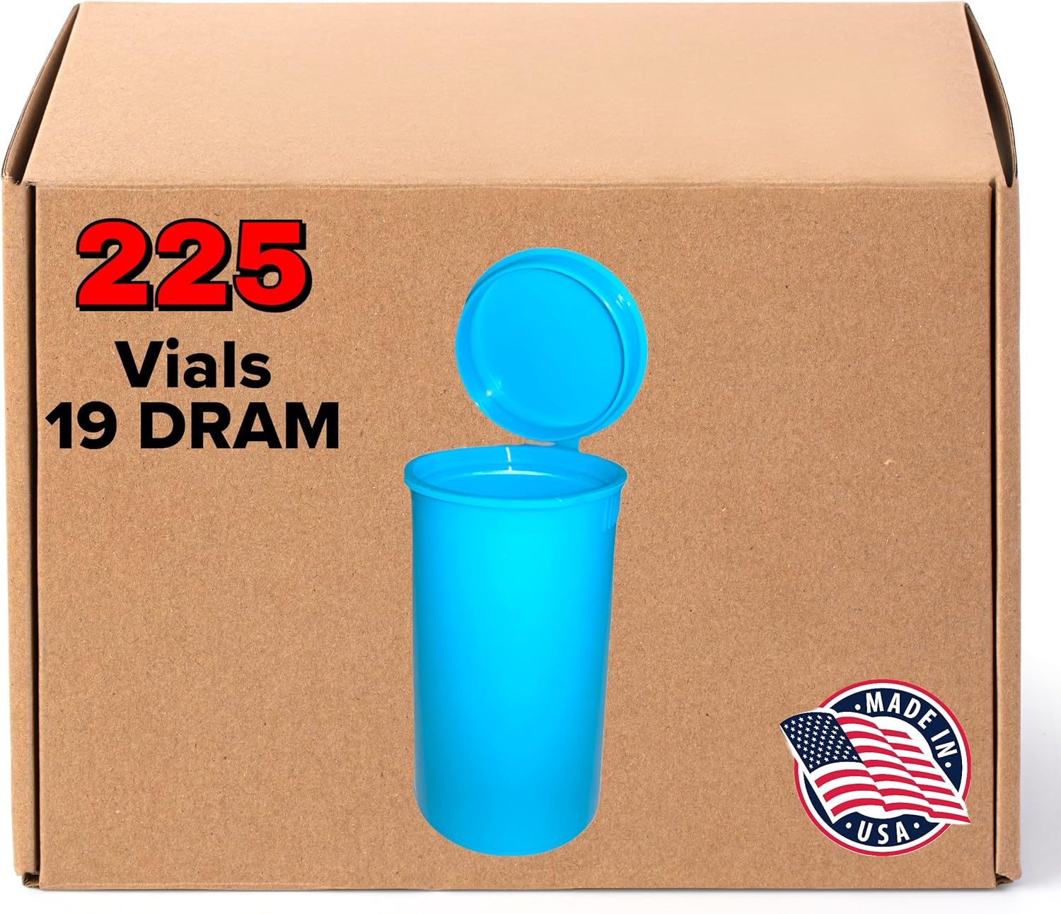 EVO Plastics 225 Pack of Pop Top Containers DRAM 19 Bottles (Aqua)(2.75In Deep X 1