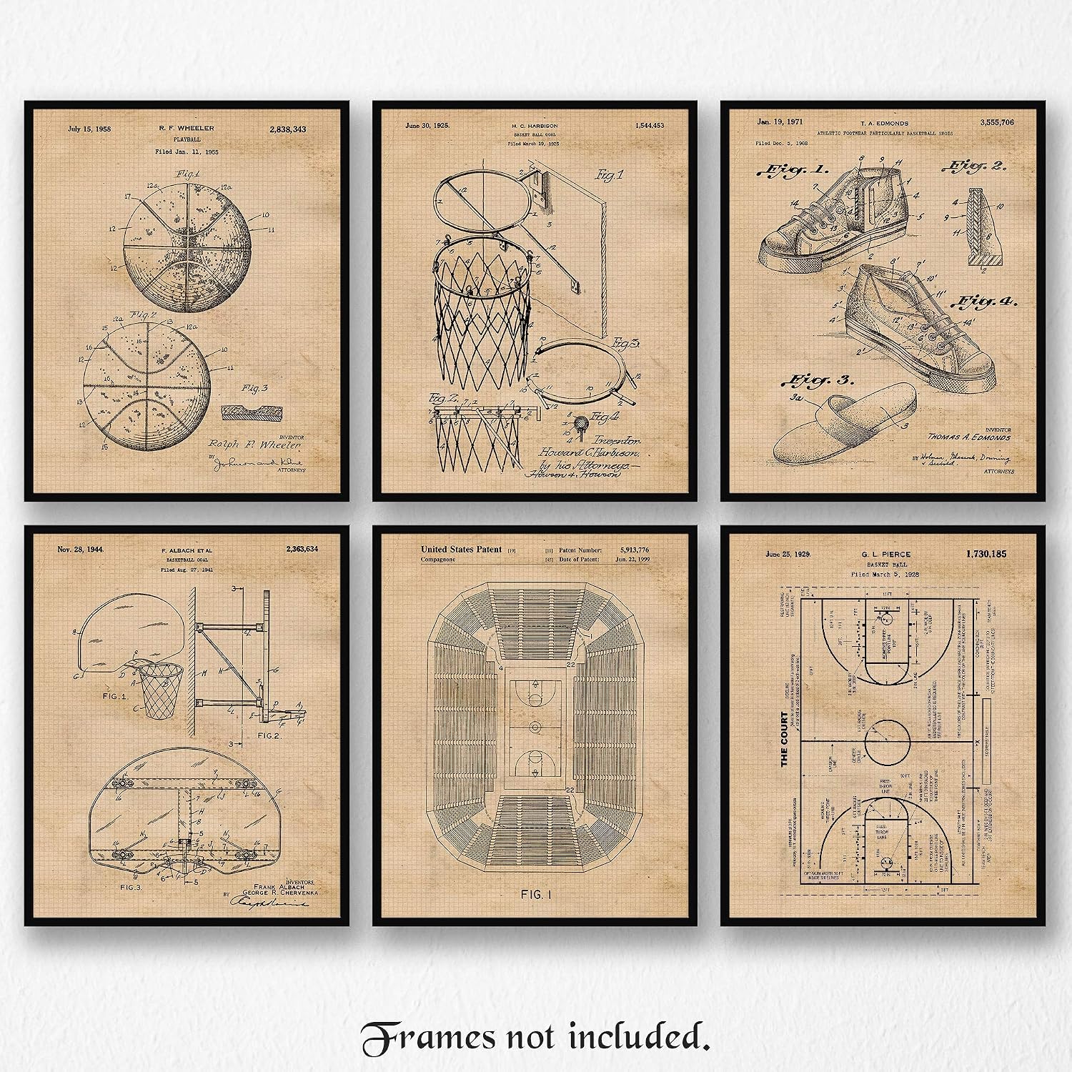 STARS BY NATURE Classic Basketball Patent Prints, 6 (8x10) Unframed Photos, Wall Art Decor for Home Work Office Fitness Gym School College Student Teacher Coach National Championship Team League Club