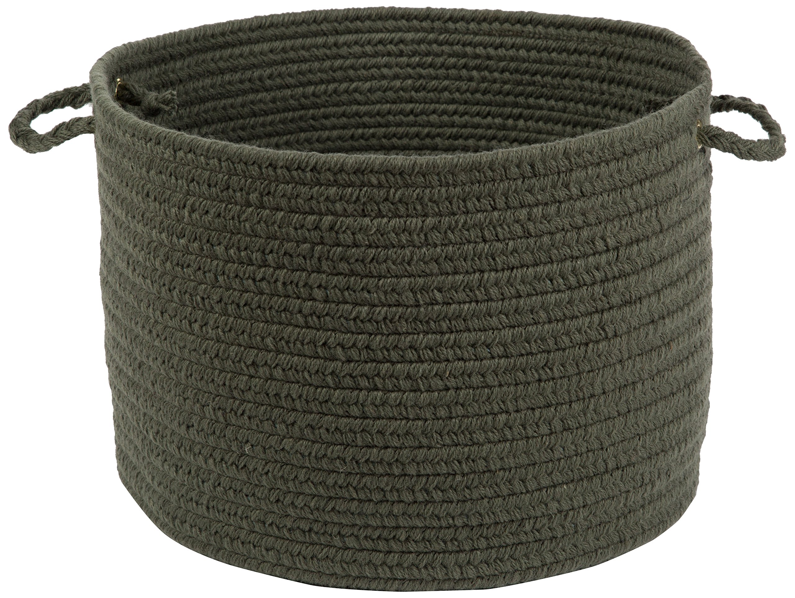 Rhody Rug Solid Wool S129 Dk. Sage 18" x 12" Basket - Braided Woven Basket for Blanket Storage - Decorative Basket for Home Decor, Throw Basket for