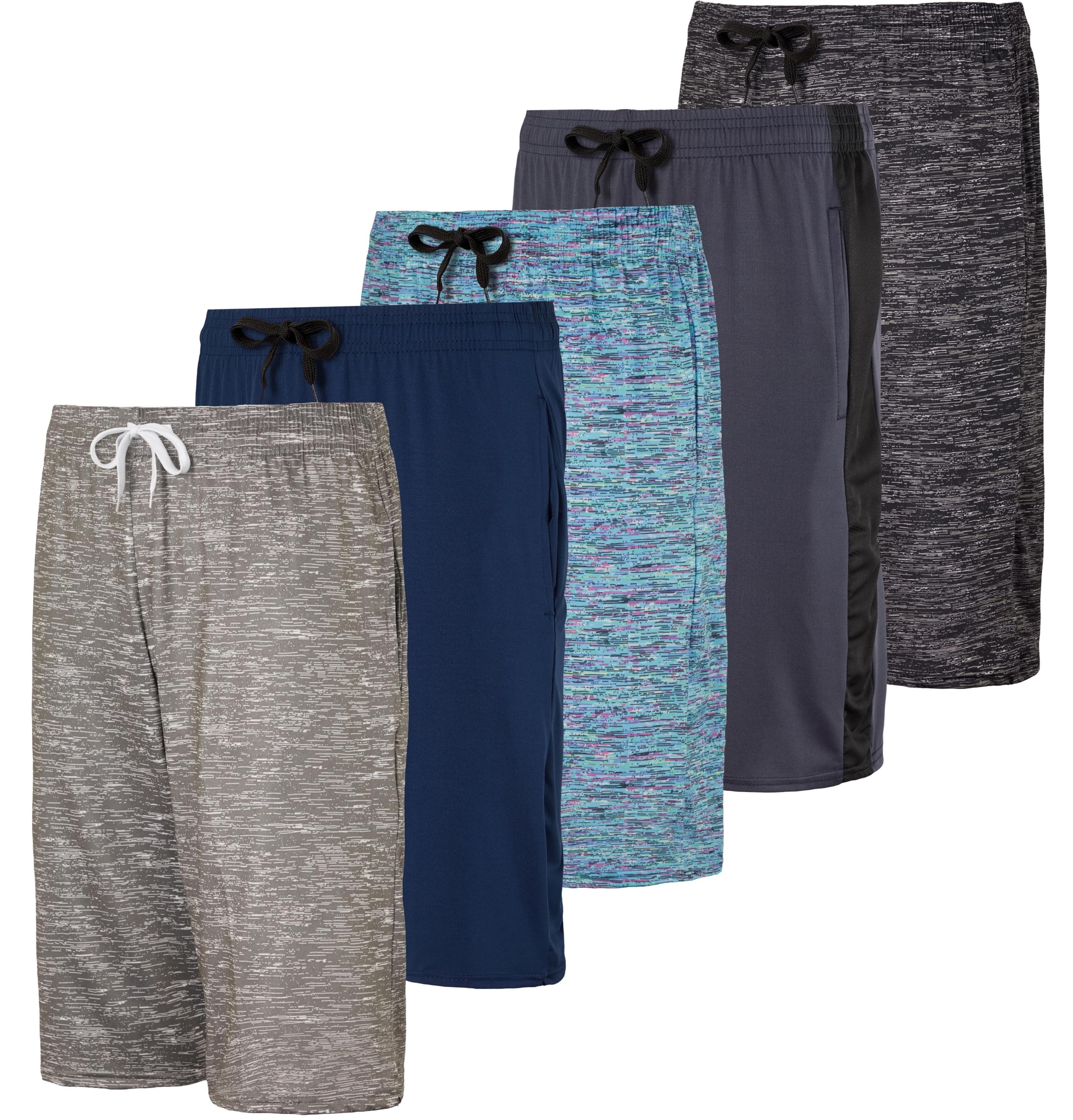 Real Essentials 5-Pack Boys' Dry-Fit Active Athletic Performance Basketball Shorts with Pockets