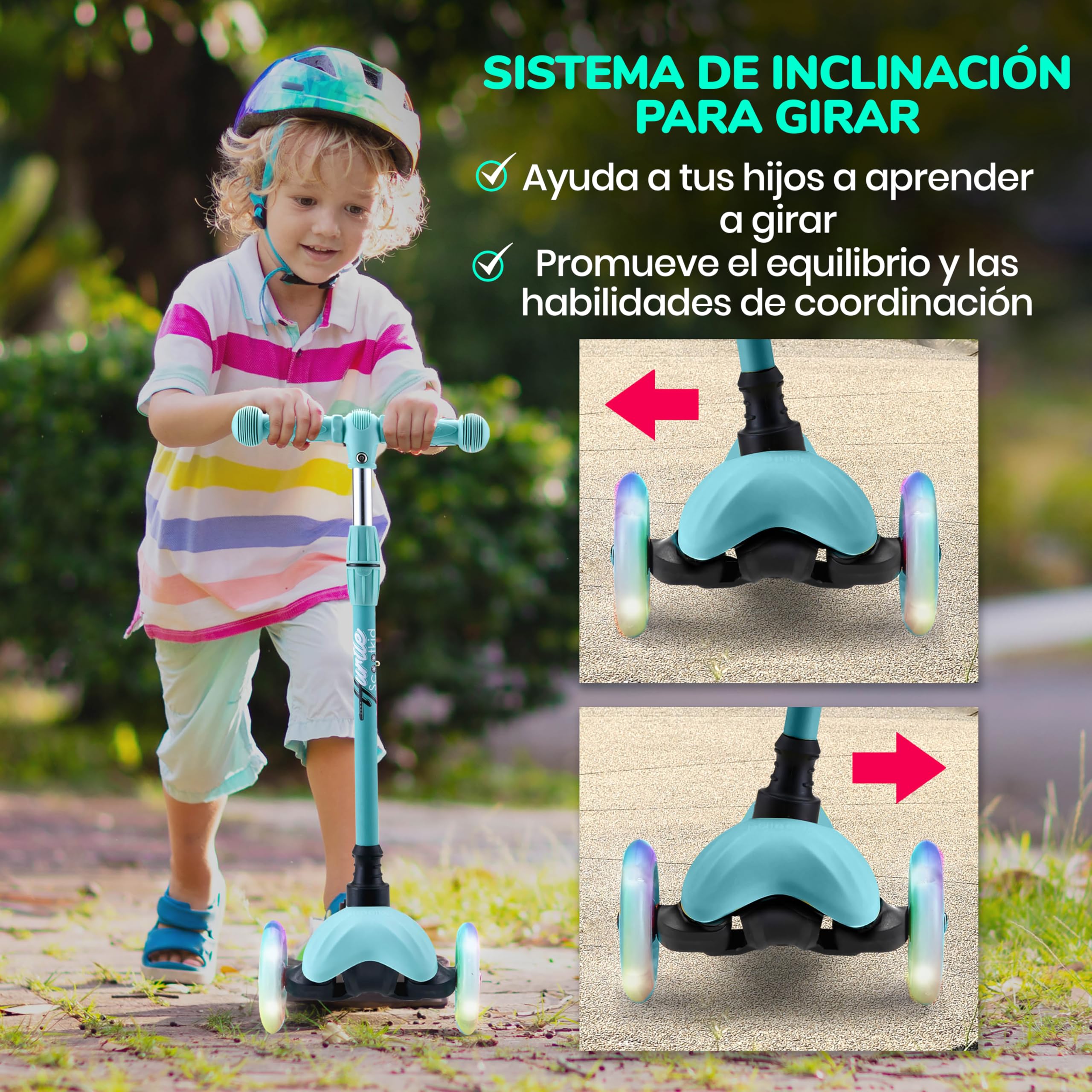 Hurtle Patinete, Scooter para niños, 3 Ruedas, Liviano, Luces LED, Antideslizante