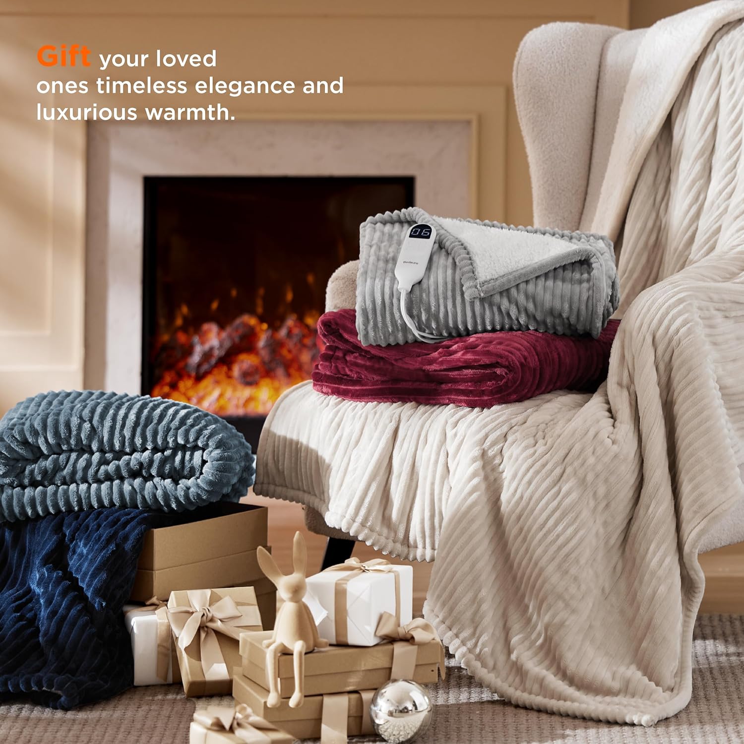 Bedsure GentleSoft Heated Blanket Throw - Soft Ribbed Flannel Electric Blanket, Heating with 4 Time Settings, 6 Heat Settings, and 3 hrs Timer Auto Shut Off, Gifts for Grandma (50x60 inches, Brown) - Image 7