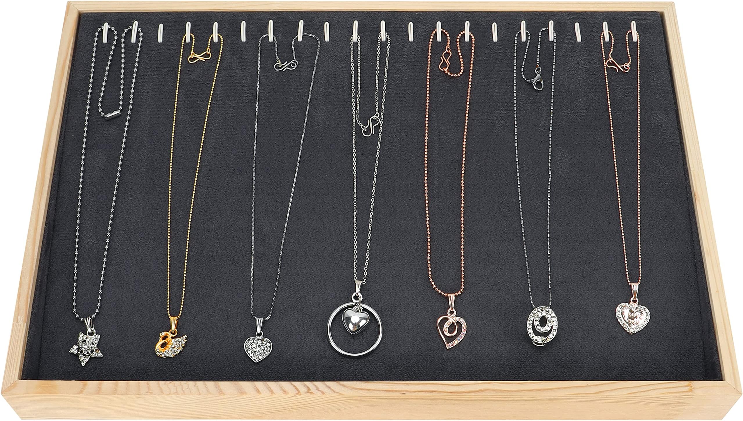 Schmuckkasten Mit Glasdeckel Grau - Für Bis Zu 11 Ketten, Samtbezug, 35x24cm