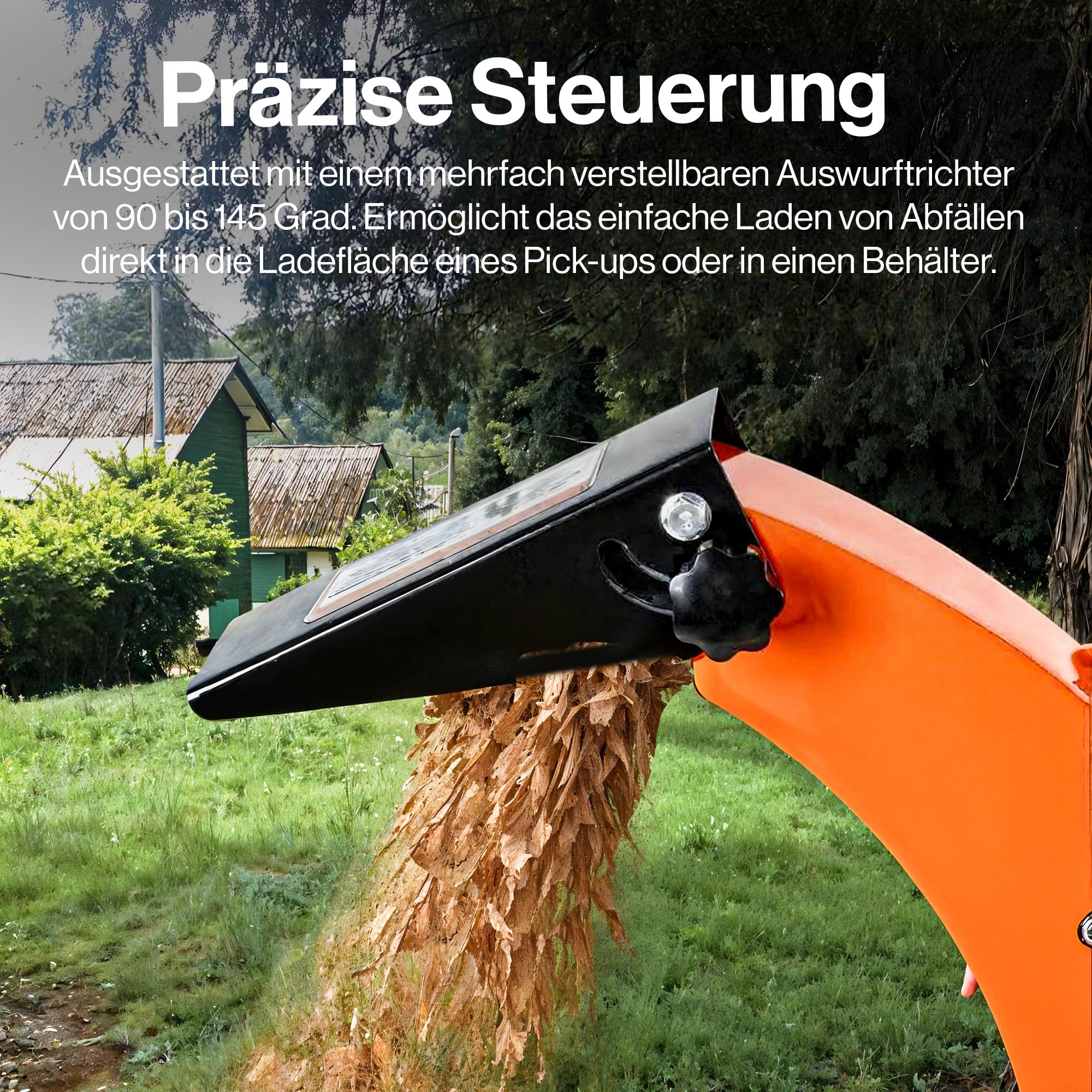 SuperHandy Mini-Holzhäcksler, 196 cm³, kompakt, Äste bis 50 mm | Robuste Stahlkonstruktion; hoher Auswurfschacht mit verstellbarer Führung für präzisen Materialauswur