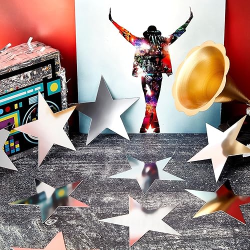 Miniatura 4 de 80 piezas de recortes de estrellas de papel con doble impresión, decoración de estrellas con purpurina de confeti, estrellas de cartón para tablón