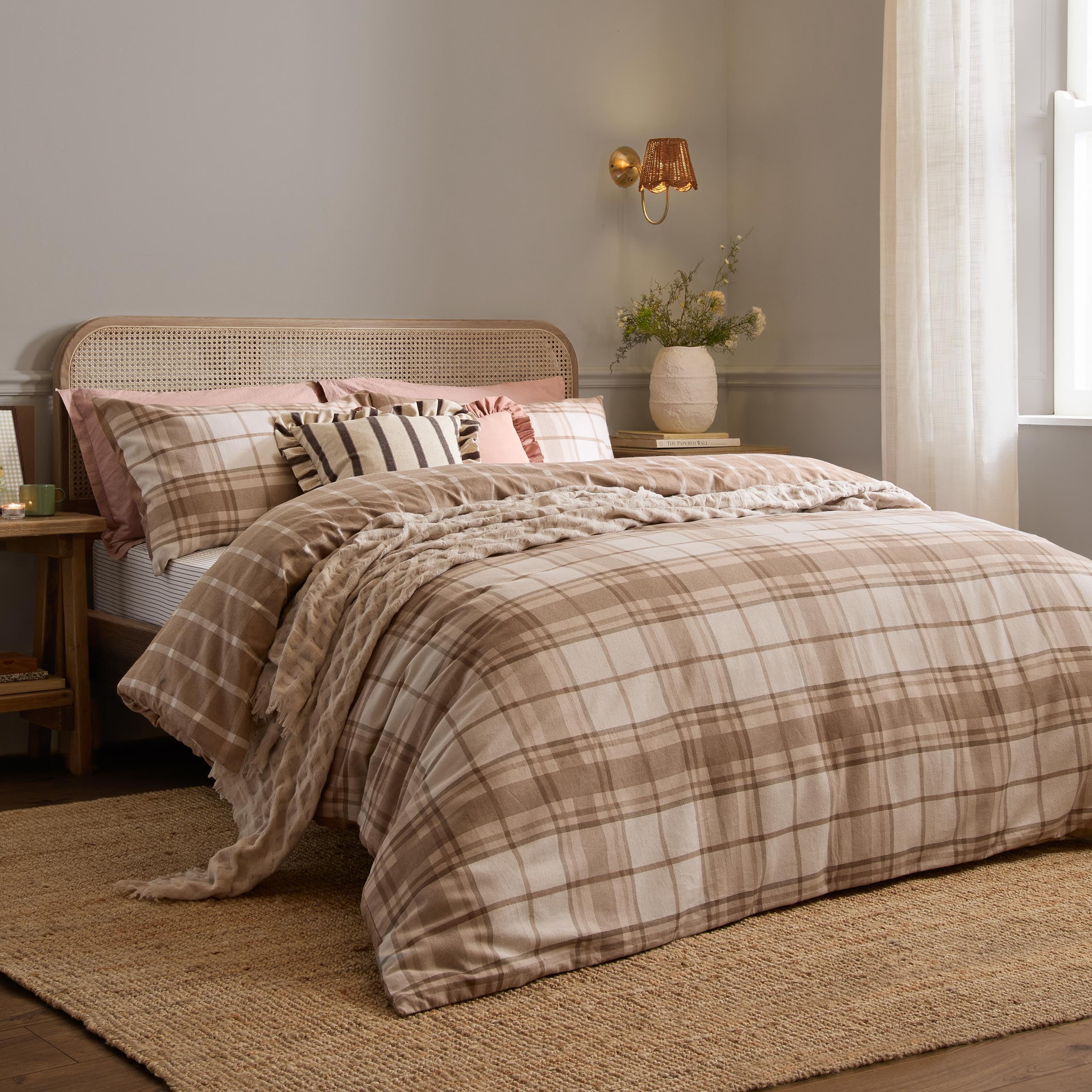 furn. Wylder Braemar Check Duvet Cover Set (Natural - Double)