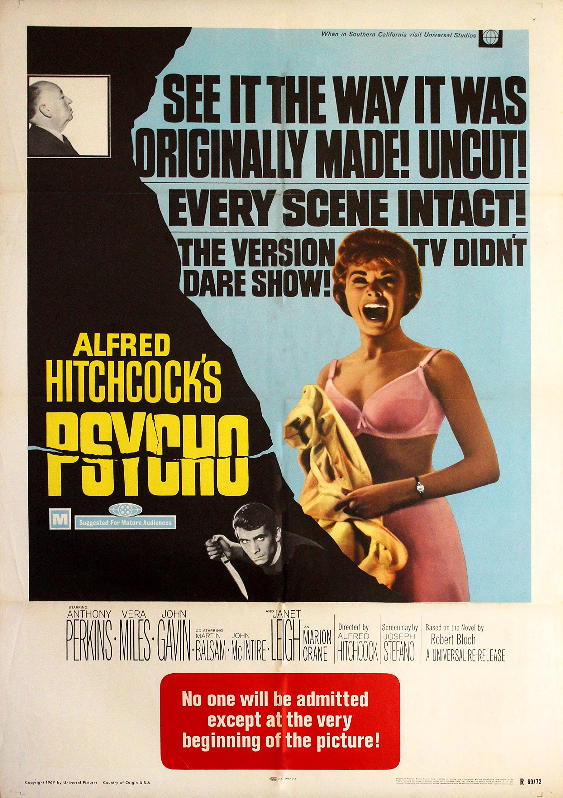 Tallenge - Psycho - Alfred Hitchcock 1960 Classic Horror Movie - Hollywood Movie 1969 Re Release Poster - Small Poster(Paper,12x17 inches, MultiColour)