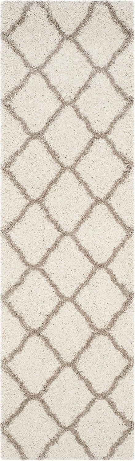 SAFAVIEH Hudson Shag Collection Runner Rug - 2'3" x 6', Ivory & Beige, Moroccan Trellis Design, Non-Shedding & Easy Care, 2-inch Thick Ideal for High Traffic Areas in Living Room, Bedroom (SGH283D)
