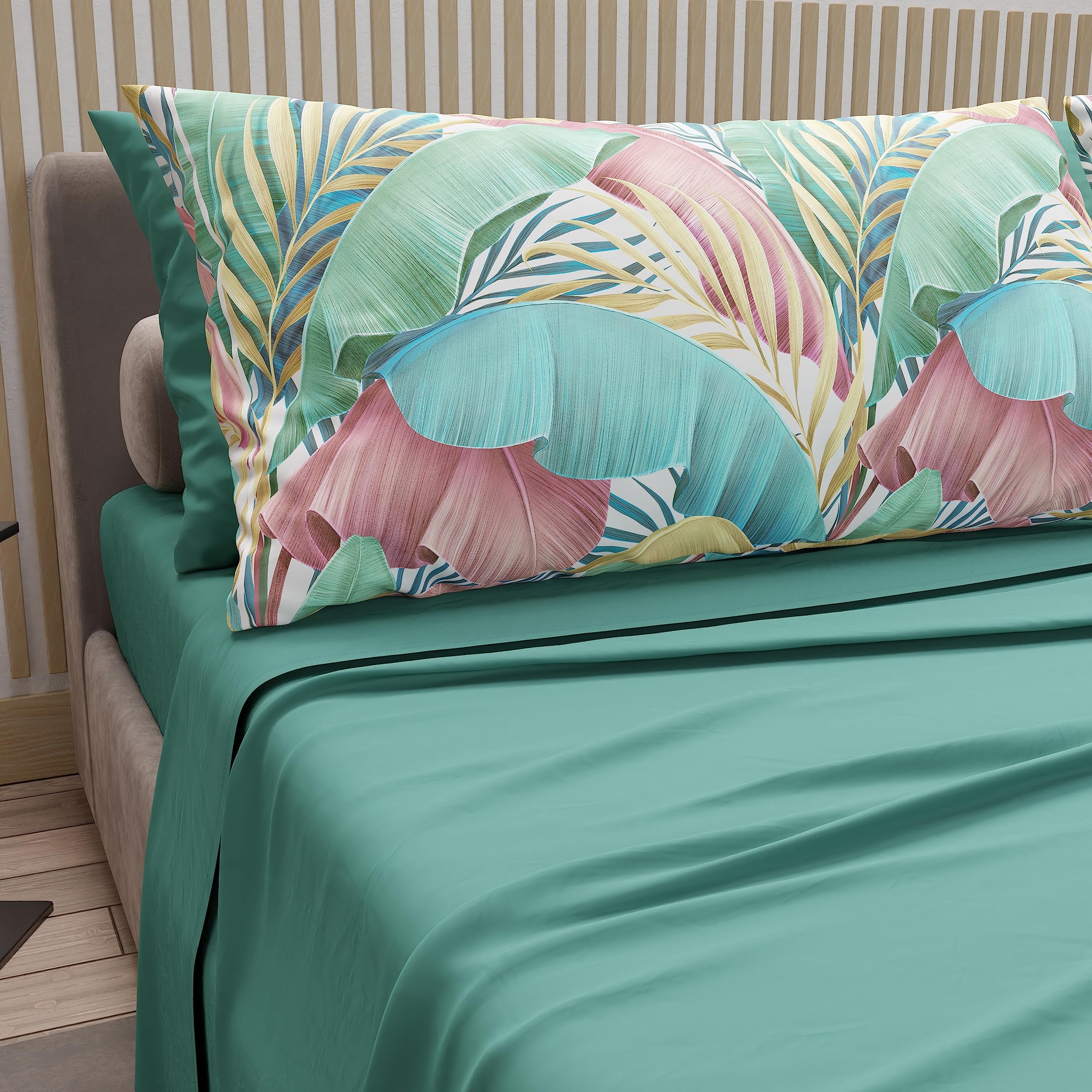 Wonderful Set Biancheria Letto Matrimoniale 100% Cotone A Righe – 5 Pezzi, Bianco E Verde, Morbido, Reversibile, Per Tutte Le Stagioni