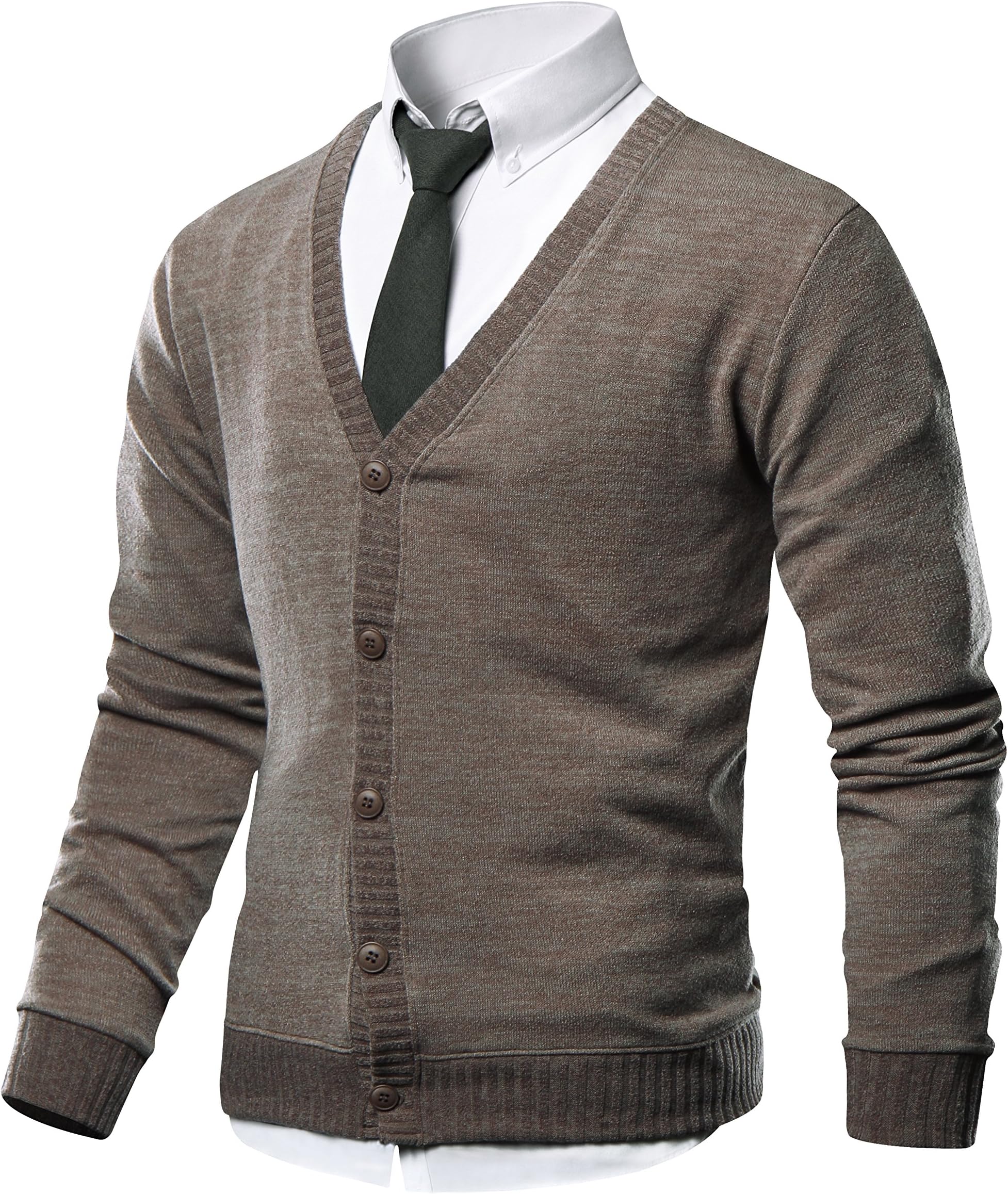HARRISON83 Mens Slim Fit V-Neck Button Up Cardigan Sweater