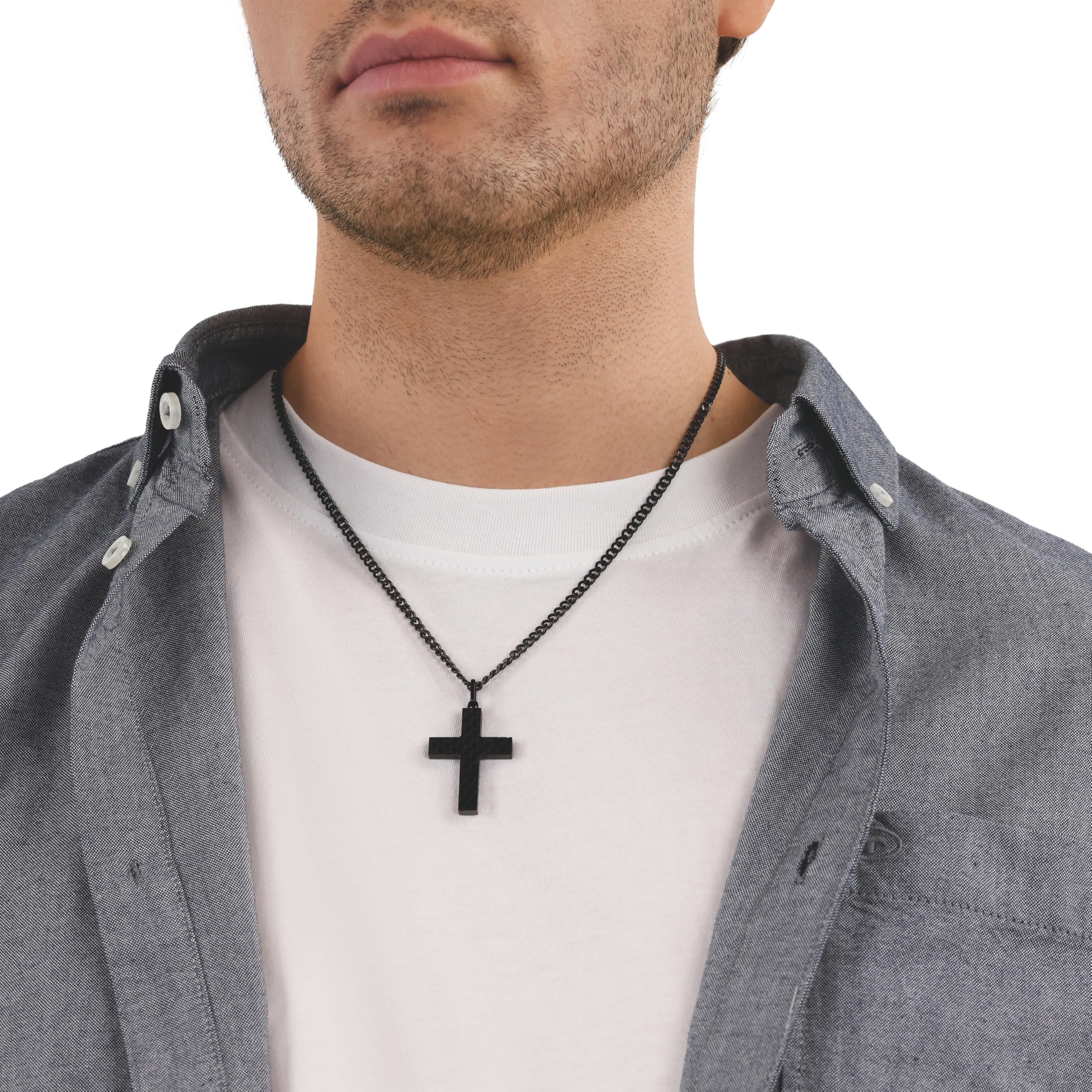 Tom Tailor Kette mit Anhänger für Herren, Edelstahl, 50+5 cm, schwarz, Kreuz-Anhänger, Geschenkidee, Halsschmuck, Herrenschmuck, 2100637